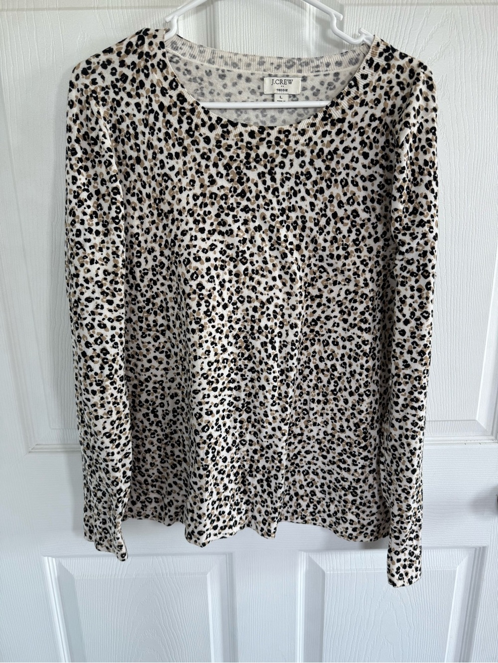 J.Crew Teddie Leopard Print Sweater Large 100% Cotton Lightweight Animal Print